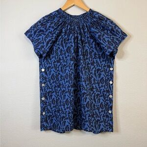Rungolee Savannah Cotton Blouse Blue Ibiza Floral Lightweight Boho Shirt Size MD